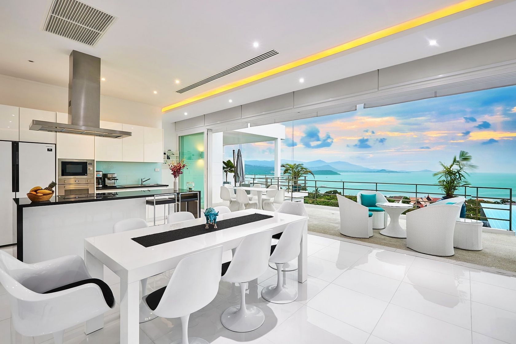 Modern open-plan interior: bright and spacious living area with stylish design
