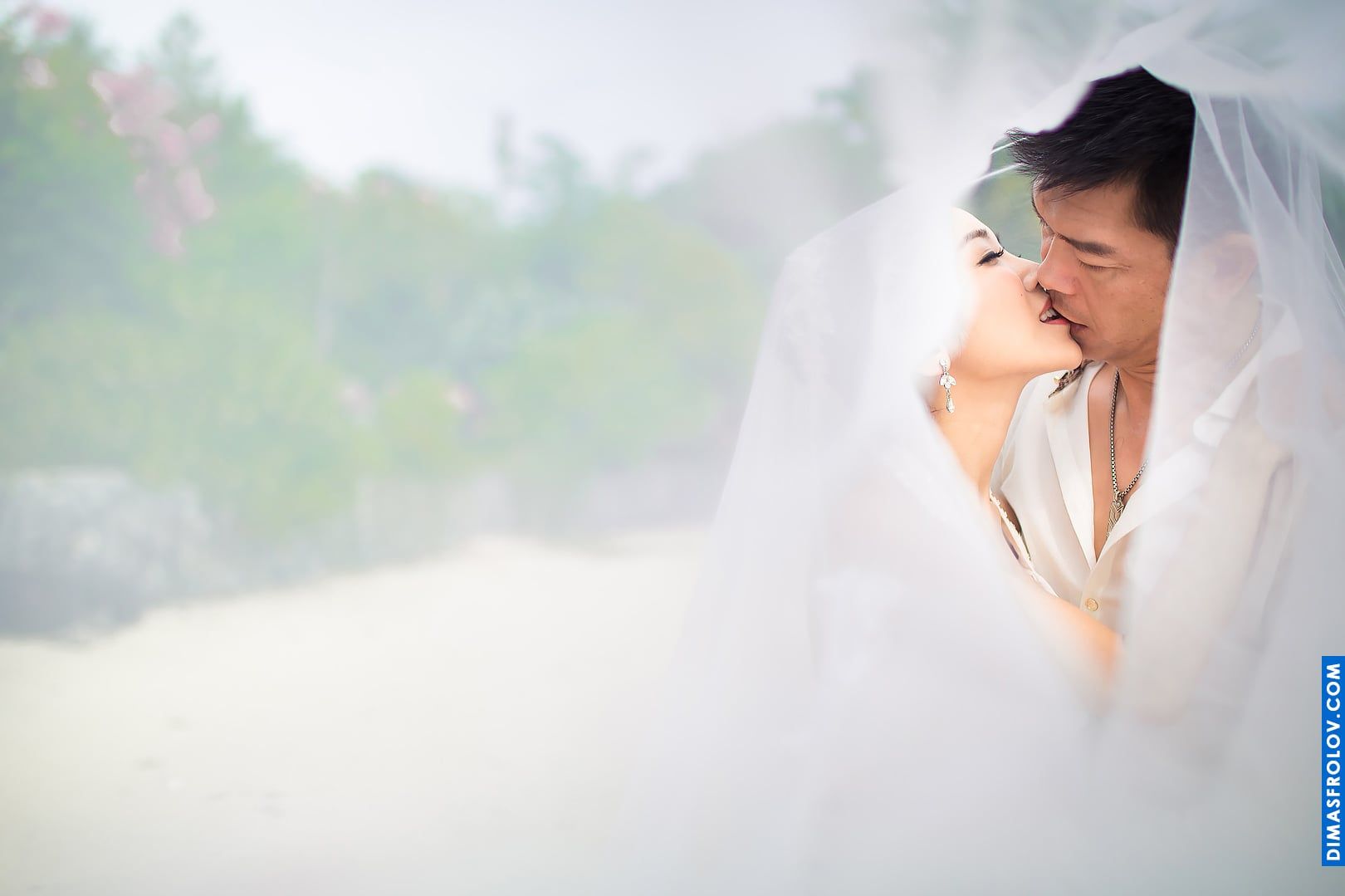 Intimate kiss under the veil — romantic close-up from the wedding photoshoot
