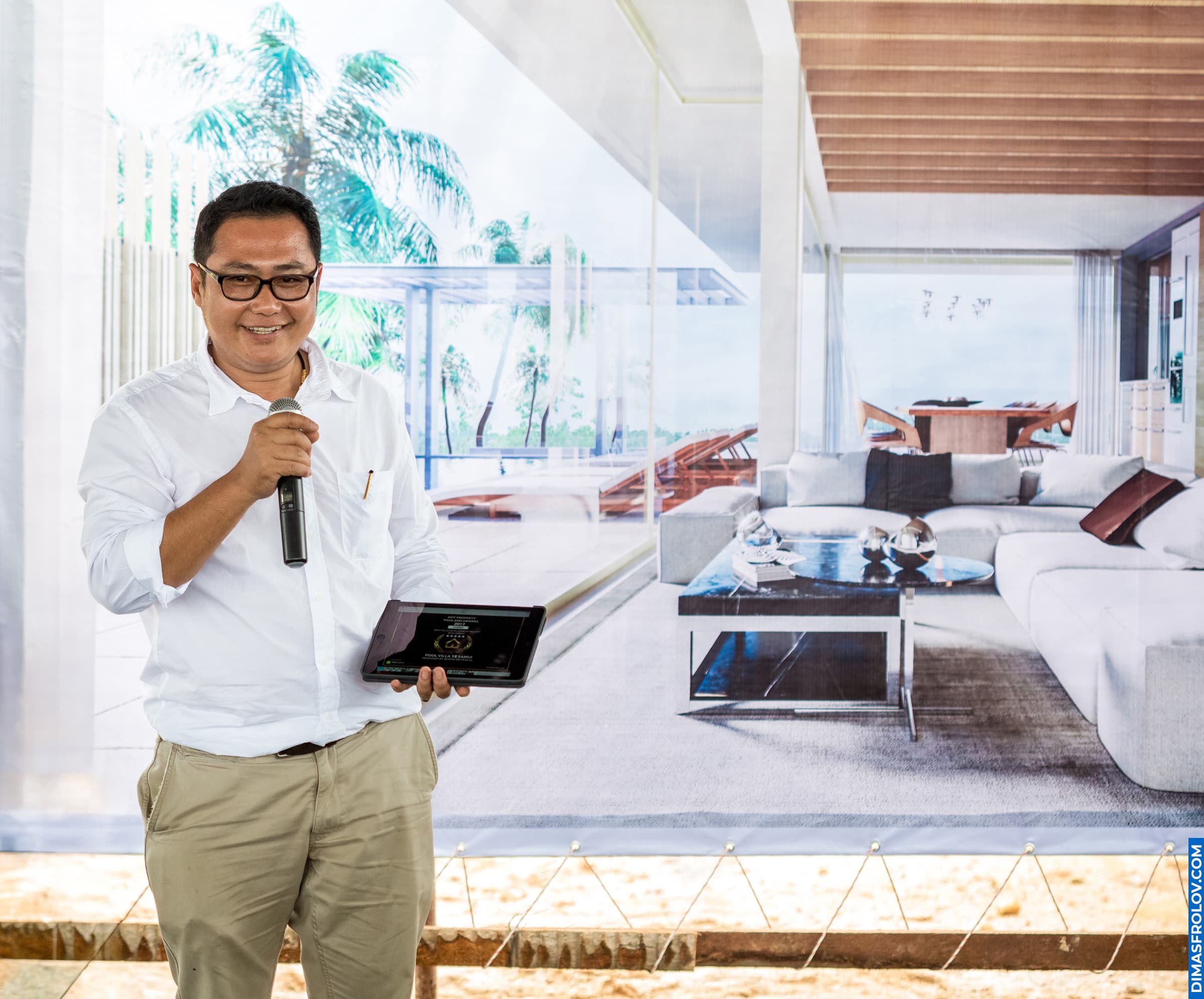 Architect introducing interior concepts at real estate launch presentation