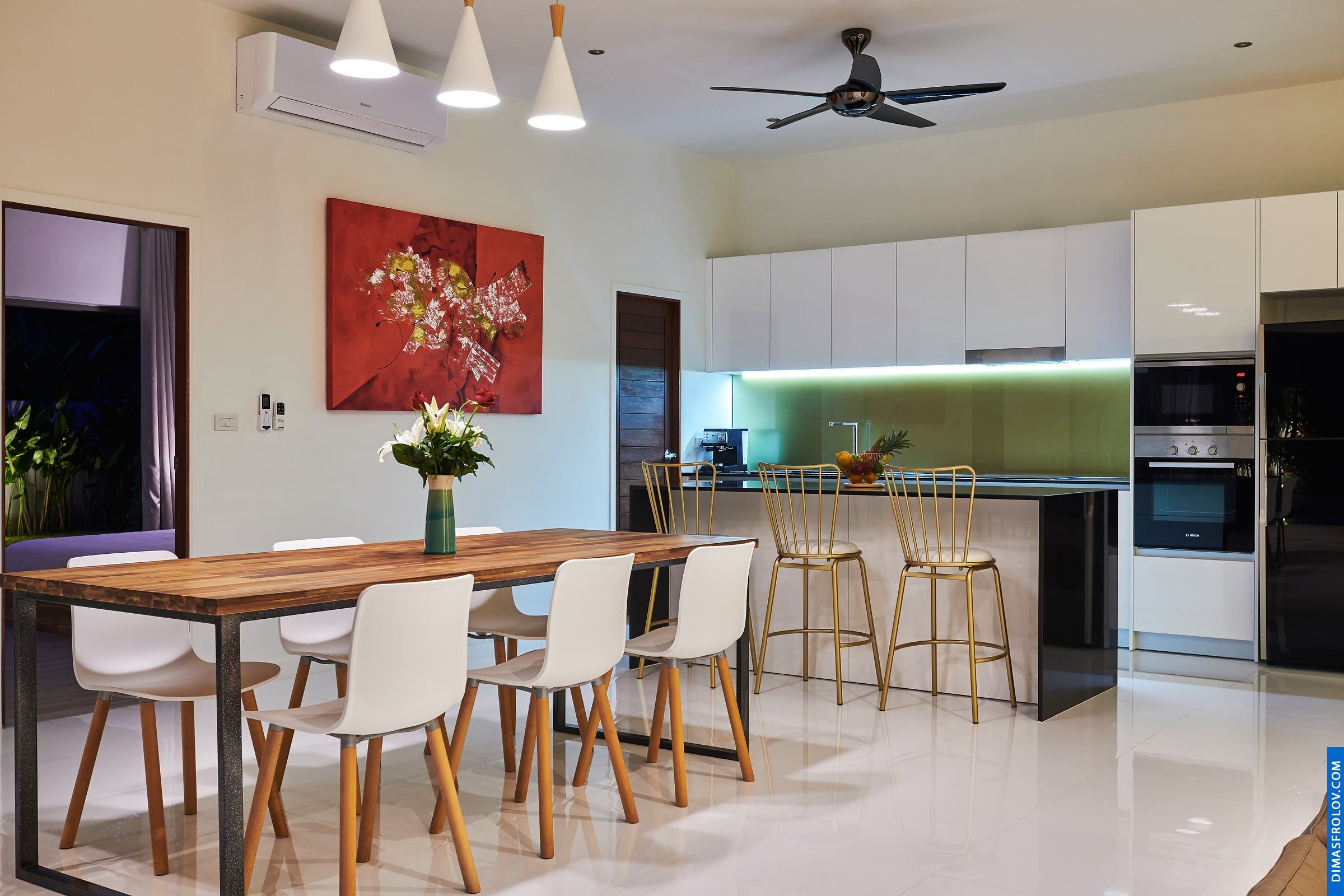Contemporary dining area: modern furniture and elegant decor in a stylish home
